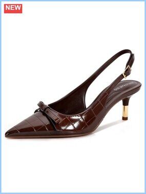 Slingback Heels Pointed Toe Bow Pumps Croc Embossed PU